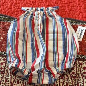Old Navy Multicolor Striped Linen Americana Baby Romper